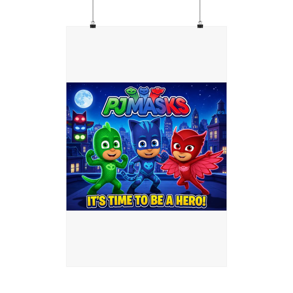 PJ Masks - Its Time To Be A Hero Wall Poster, 22.4L" x 14.7W", Gray Framed Version | To Be Hero X - Official posters merchandise